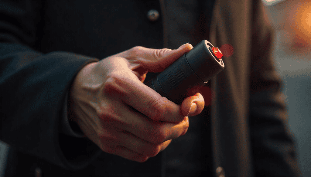 Compact Pepper Spray Keychain – Self-Defense Product Illustration